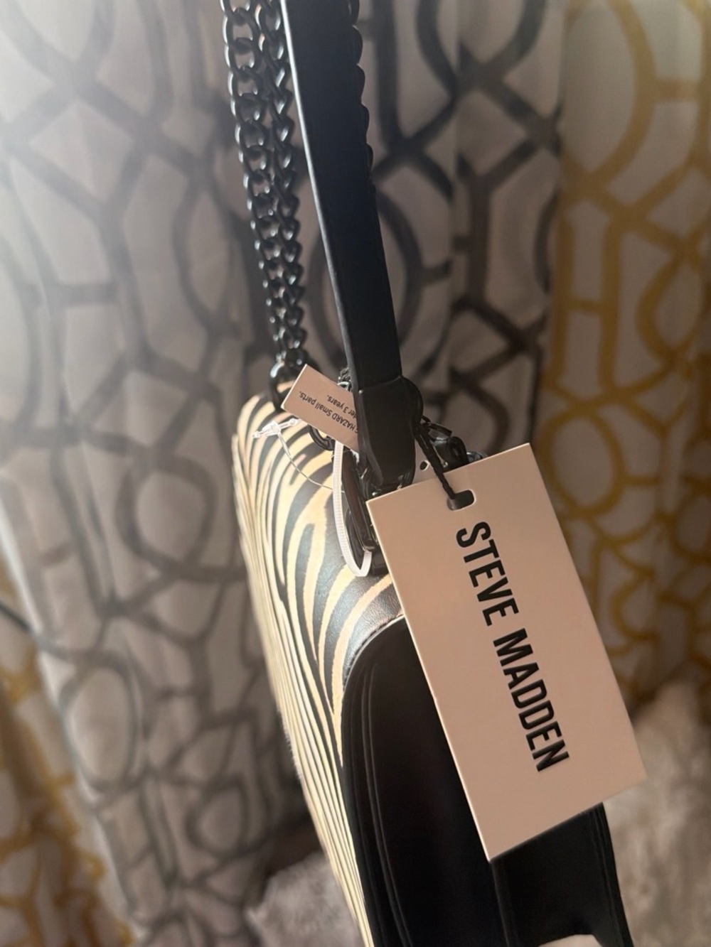 Steve Madden Black and Cream Zebra Crossbody with Chain Strap
